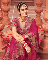 Vishal Prints Pinkish Red Designer Fancy Chiffon Saree With Zari-Embroidery Work And Cut Work Border