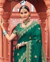 Vishal Prints Tropical Green Designer Fancy Chiffon Saree With Zari-Embroidery Work And Cut Work Border