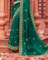 Vishal Prints Tropical Green Designer Fancy Chiffon Saree With Zari-Embroidery Work And Cut Work Border