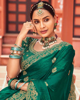 Vishal Prints Tropical Green Designer Fancy Chiffon Saree With Zari-Embroidery Work And Cut Work Border