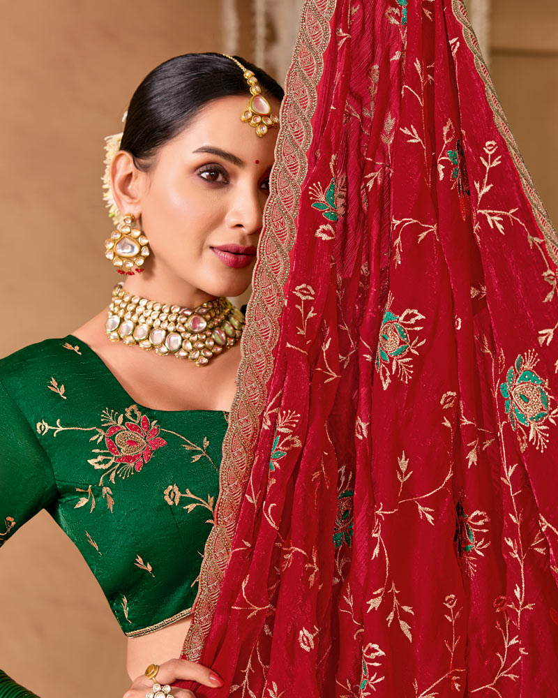 Sindoori Red Designer Chiffon Saree With Embroidery-Diamond Work And Cut Work Fancy Border
