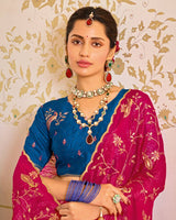 Magenta Pink Designer Chiffon-Georgette Saree With Zari-Embroidery-Diamond Work And Cut Work Border