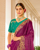 Vibrant Purple Designer Chiffon-Georgette Saree With Zari-Embroidery-Diamond Work And Cut Work Border