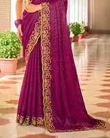 Vibrant Purple Designer Chiffon-Georgette Saree With Zari-Embroidery-Diamond Work And Cut Work Border