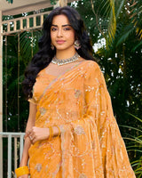 Light Orange Designer Fancy Satin Saree With Embroidery-Diamond Work And Cut Work Border
