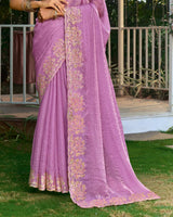 Mauve Designer Fancy Satin Saree With Embroidery-Diamond Work And Cut Work Border