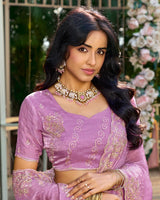 Mauve Designer Fancy Satin Saree With Embroidery-Diamond Work And Cut Work Border
