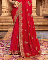 Vishal Prints Venetian Red Designer Fancy Chiffon Saree With Zari-Embroidery Work And Cut Work Border