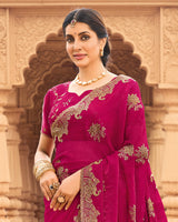 Vishal Prints Purplish Red Designer Fancy Chiffon Saree With Zari-Embroidery Work And Cut Work Border