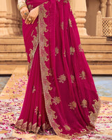 Vishal Prints Purplish Red Designer Fancy Chiffon Saree With Zari-Embroidery Work And Cut Work Border