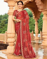 Vishal Prints Pale Red Designer Fancy Chiffon Saree With Zari-Embroidery Work And Cut Work Border