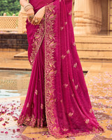 Vishal Prints Purple Red Designer Fancy Chiffon Saree With Zari-Embroidery Work And Cut Work Border