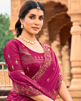 Vishal Prints Purple Red Designer Fancy Chiffon Saree With Zari-Embroidery Work And Cut Work Border