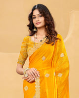 Vishal Prints Yellowish Orange Designer Fancy Satin Saree With Embroidery Work And Cut Work Fancy Border
