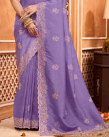 Lavender Purple Designer Gold Crush Saree With Embroidery-Diamond Work And Cut Work Border