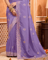 Dusty Lavender Designer Crushed Tissue Saree With Zari-Embroidery-Diamond Work And Cut Work Border