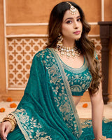 Peacock Green Designer Fancy Satin Saree With Embroidery-Diamond Work And Cut Work Border