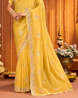 Apricot Yellow Designer Gold Crush Saree With Embroidery-Diamond Work And Cut Work Border