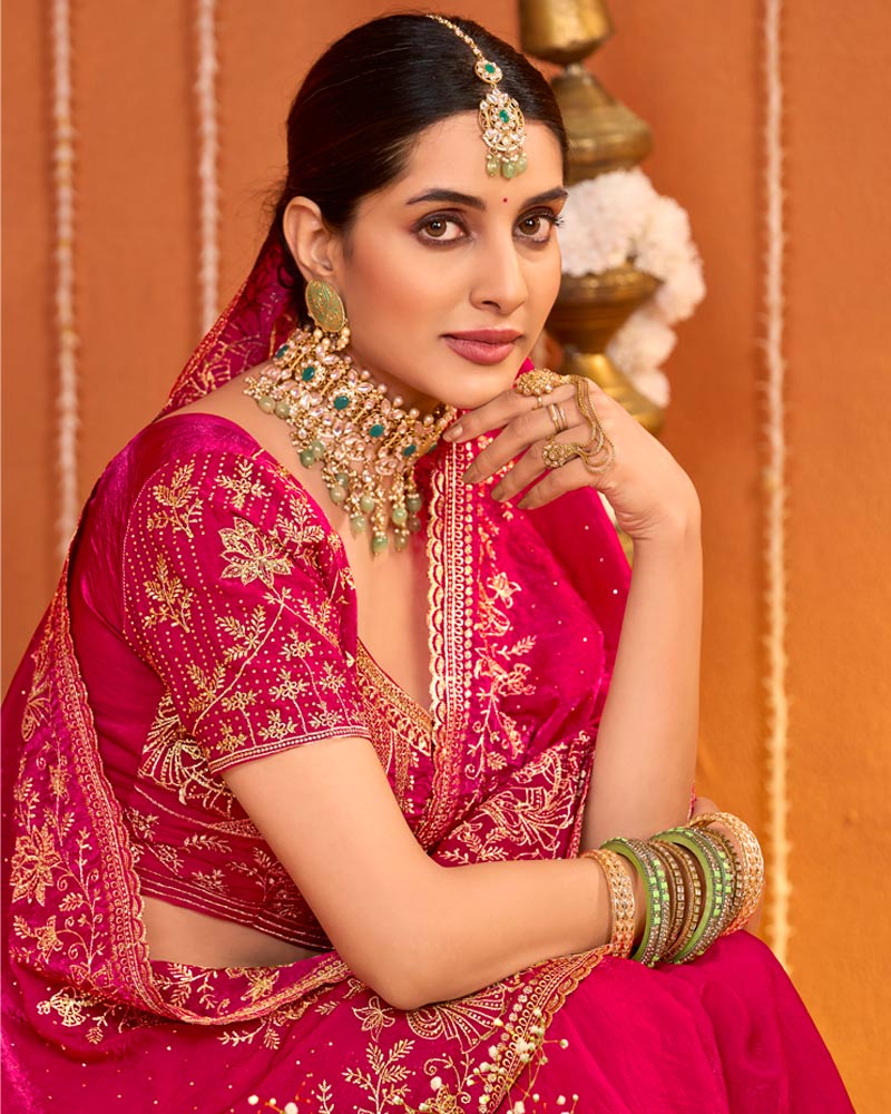 Raspberry Pink Designer Fancy Satin Saree With Zari Embroidery-Diamond Work And Cut Work Border