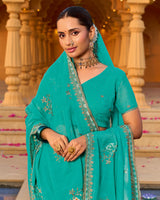 Ice Blue Designer Fancy Chiffon Saree With Zari-Embroidery-Diamond Work And Cut Work Border