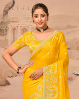 Sunrise Yellow Designer Fancy Satin Saree With Zari Embroidery-Diamond Work And Cut Work Border