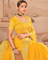 Sunrise Yellow Designer Fancy Satin Saree With Zari Embroidery-Diamond Work And Cut Work Border