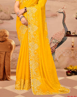 Sunrise Yellow Designer Fancy Satin Saree With Zari Embroidery-Diamond Work And Cut Work Border