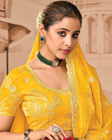 Sunrise Yellow Designer Fancy Satin Saree With Zari Embroidery-Diamond Work And Cut Work Border