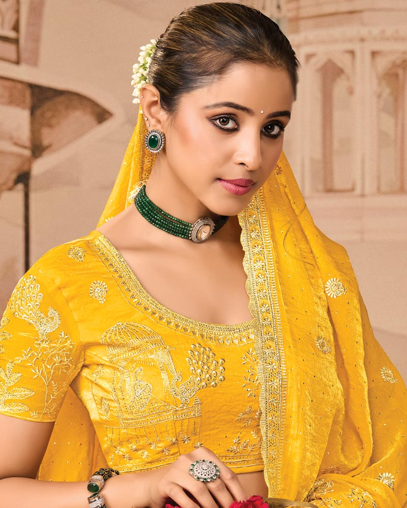 Sunrise Yellow Designer Fancy Satin Saree With Zari Embroidery-Diamond Work And Cut Work Border