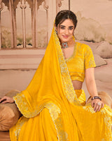 Sunrise Yellow Designer Fancy Satin Saree With Zari Embroidery-Diamond Work And Cut Work Border