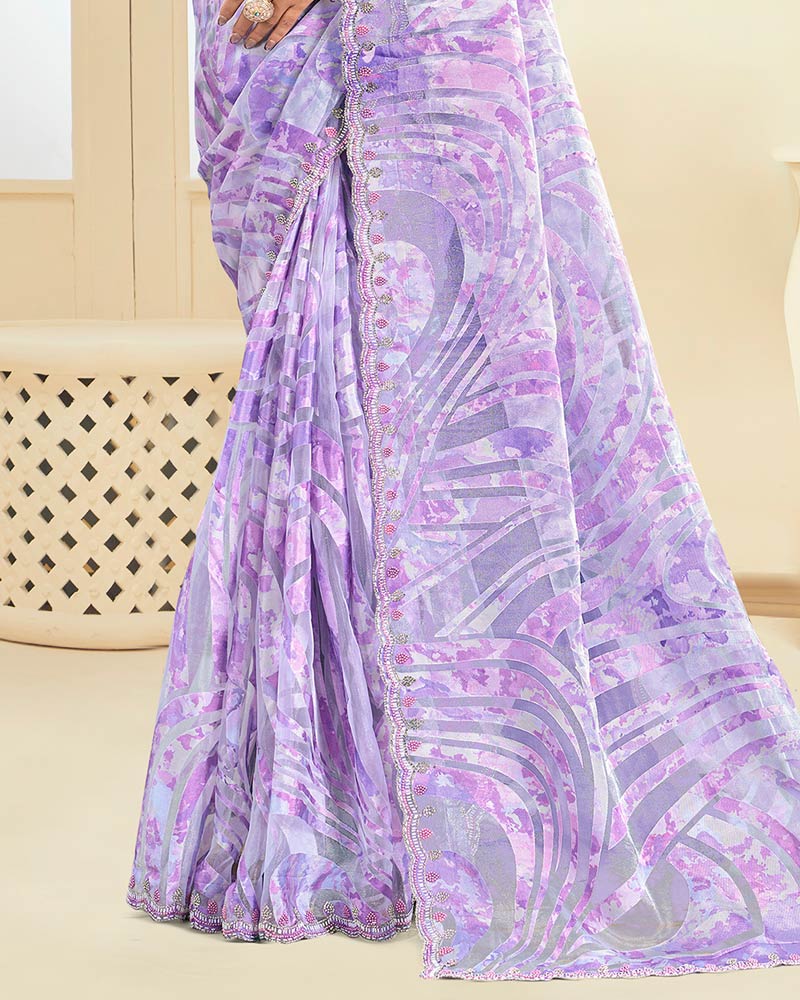 Vishal Prints Pastel Purple Designer Organza Brasso Saree With Cut Work Border