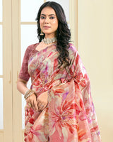 Vishal Prints Pinkish Tan Designer Crushed Tissue Digital Print Saree With Fancy Cut Work Border