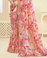 Vishal Prints Pinkish Tan Designer Crushed Tissue Digital Print Saree With Fancy Cut Work Border
