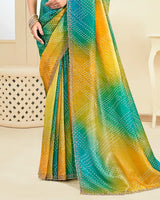 Vishal Prints Light Mustard Designer Crushed Tissue Digital Print Saree With Fancy Cut Work Border