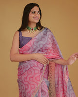 Vishal Prints Blush Pink Designer Crushed Tissue Bandhani Print Saree With Fancy Cut Work Border