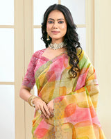 Vishal Prints Multicolor Designer Crushed Tissue Digital Print Saree With Fancy Cut Work Border