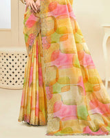 Vishal Prints Multicolor Designer Crushed Tissue Digital Print Saree With Fancy Cut Work Border