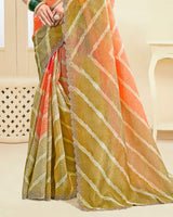 Vishal Prints Faded Orange Designer Crushed Tissue Digital Print Saree With Fancy Cut Work Border