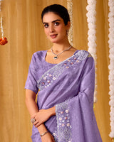 Lavender Designer Gold Crush Saree With 4 Sequence Embroidery-Diamond Work And Cut Work Border