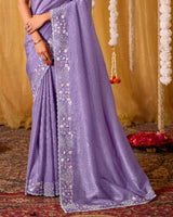 Lavender Designer Gold Crush Saree With 4 Sequence Embroidery-Diamond Work And Cut Work Border