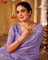 Lavender Designer Gold Crush Saree With 4 Sequence Embroidery-Diamond Work And Cut Work Border
