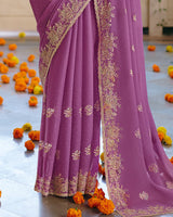 Vishal Prints Mauve Designer Fancy Chiffon Saree With Diamond Work And Cut Work Embroidery Border