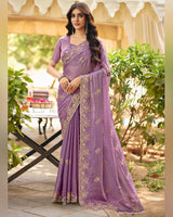 Dusty Lavender Designer Fancy Chiffon Saree With Multi-Embroidery-Diamond Work And Cut Work Border