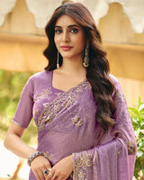 Dusty Lavender Designer Fancy Chiffon Saree With Multi-Embroidery-Diamond Work And Cut Work Border