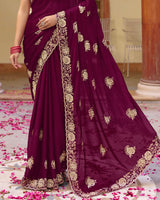 Wineberry Designer Fancy Chiffon Saree With Zari Embroidery-Diamond Work And Cut Work Border