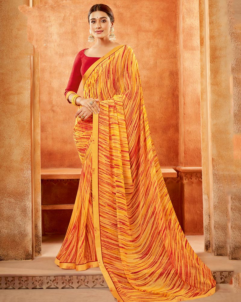 Vishal Prints Pastel Orange Printed Georgette Saree With Fancy Border
