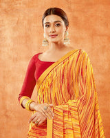 Vishal Prints Pastel Orange Printed Georgette Saree With Fancy Border