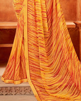 Vishal Prints Pastel Orange Printed Georgette Saree With Fancy Border