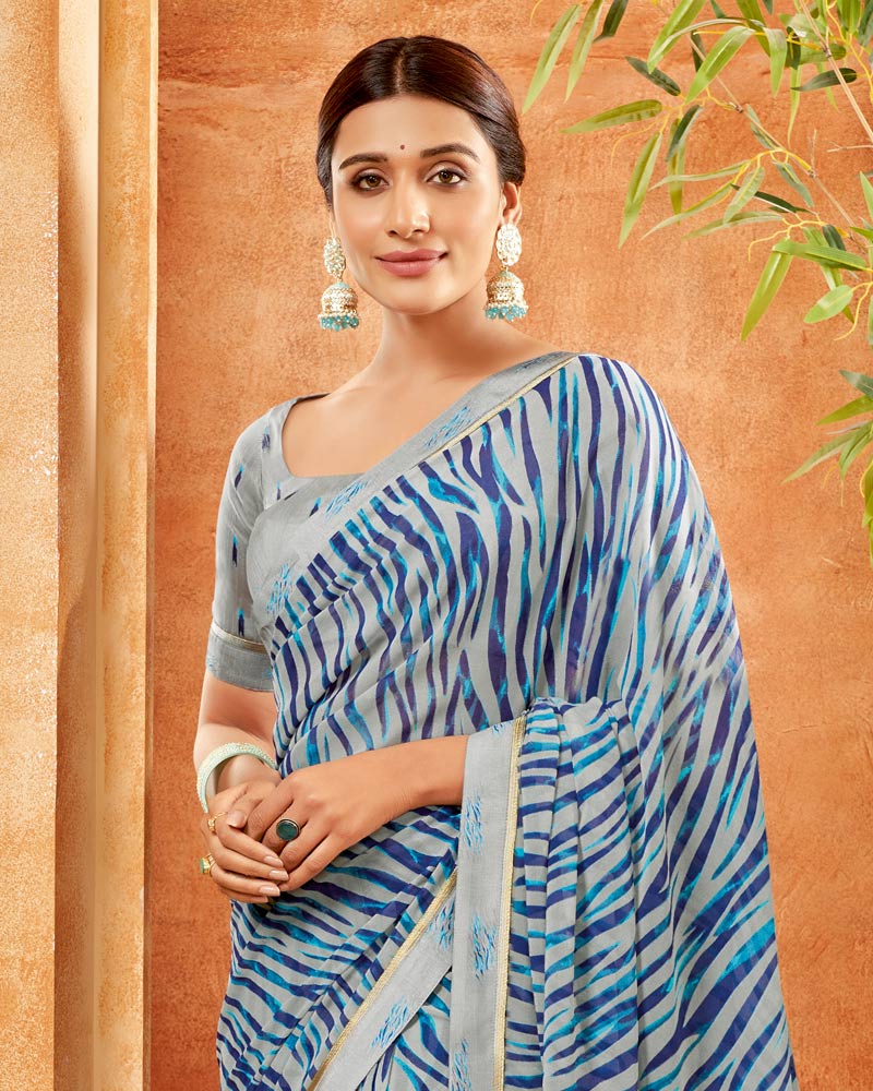 Vishal Prints Green Spring Printed Georgette Saree With Fancy Border