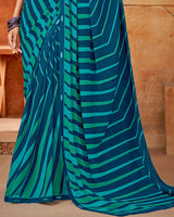 Vishal Prints Atoll Blue Printed Georgette Saree With Fancy Border